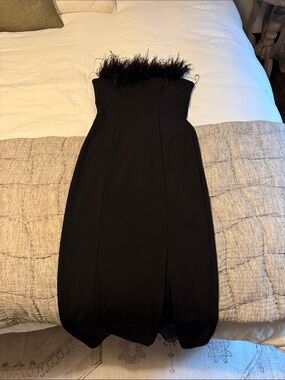 Zara Strapless Black Feather-Trim Maxi Dress